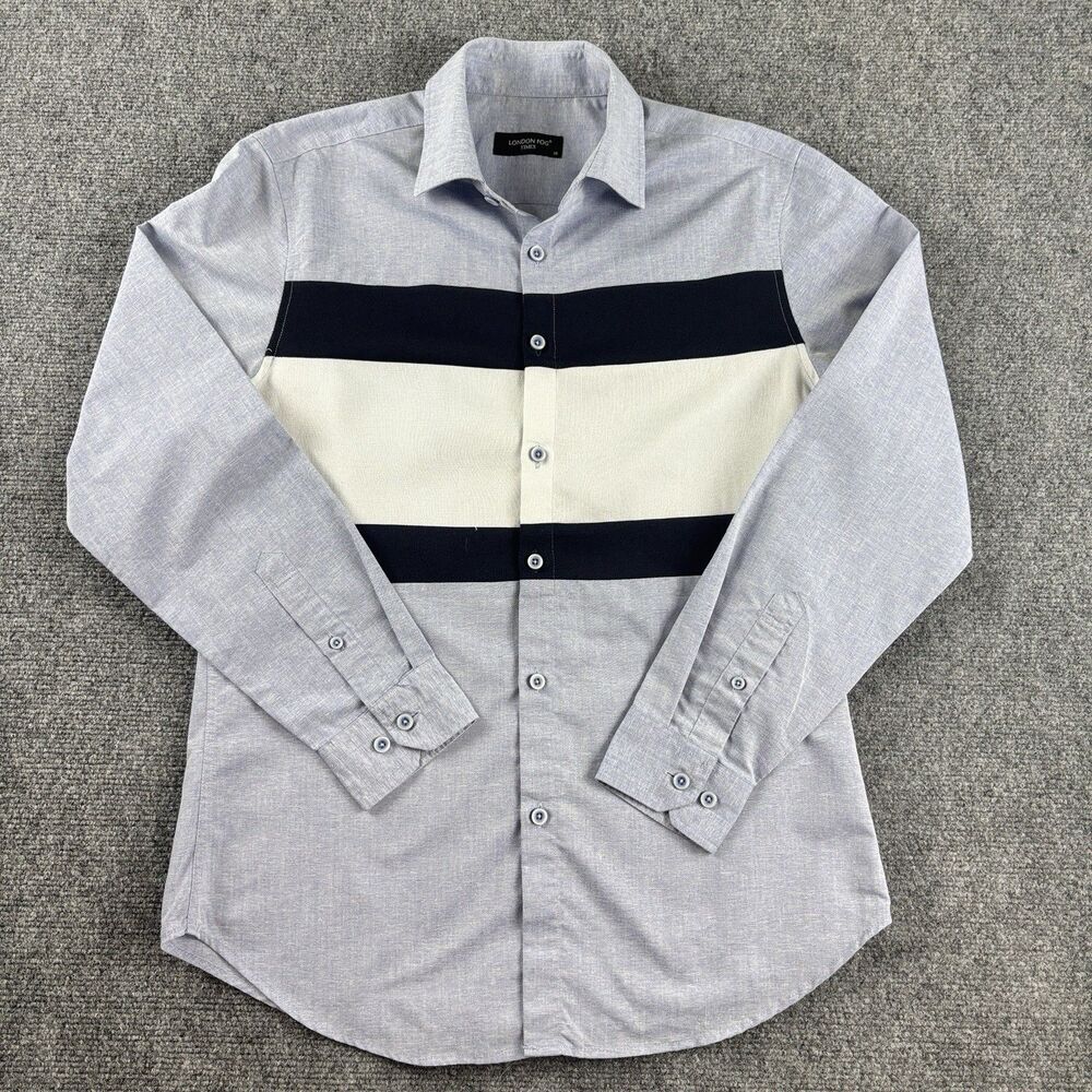 London Fog Times Mens 95 S M Blue Colorblock Stripe Shirt Button Down